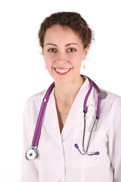 Retrato mulher doktor isolado no branco — Fotografia de Stock