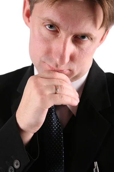 Pensive businessmen isolated on white. focus on mouth — Stock Photo, Image