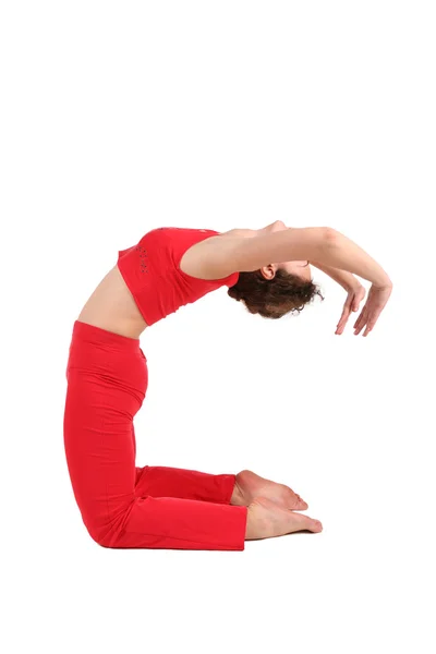 Žena dělat gymnastiku izolovaných na bílém — Stock fotografie