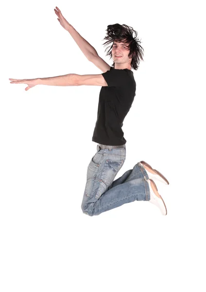 Jumping boy in black 2 — Stock Photo, Image