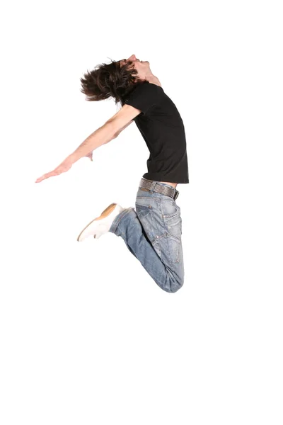 Jumping boy in black 3 — Stock Photo, Image