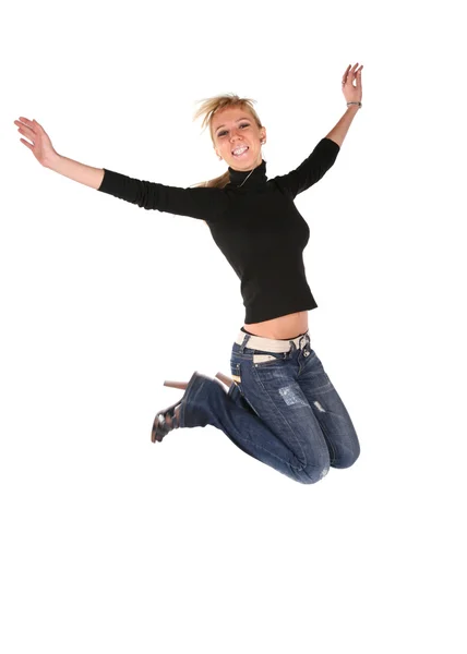 Blond meisje springen — Stockfoto