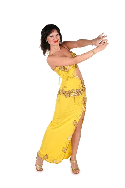 Buikdansen vrouw in geel — Stockfoto
