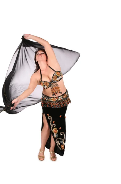 Bellydance woman in black shawl dance — Stock Photo, Image