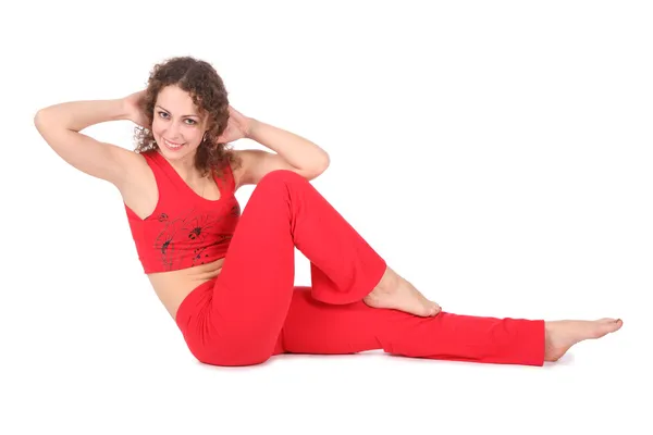 Czerwony joga kobieta — Zdjęcie stockowe