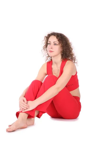Sitting girl in red — Stock Photo, Image