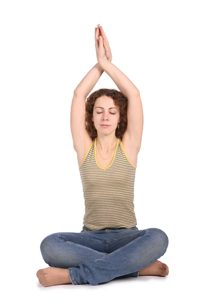 Yoga vrouw geïsoleerd op wit — Stockfoto