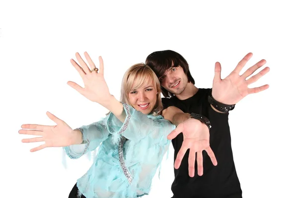 Lány és fiú Térkép gesztusok kezek — Stock Fotó