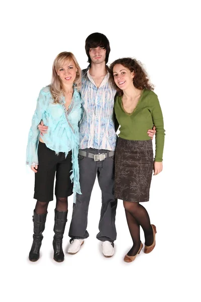 Ragazzo e due ragazze su bianco — Foto Stock