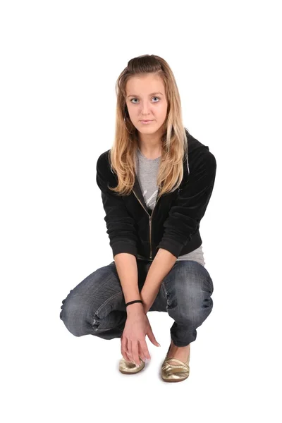 Adolescente chica sentarse en blanco —  Fotos de Stock