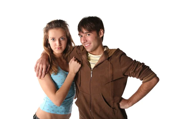 Teenager pár na bílém pozadí — Stock fotografie