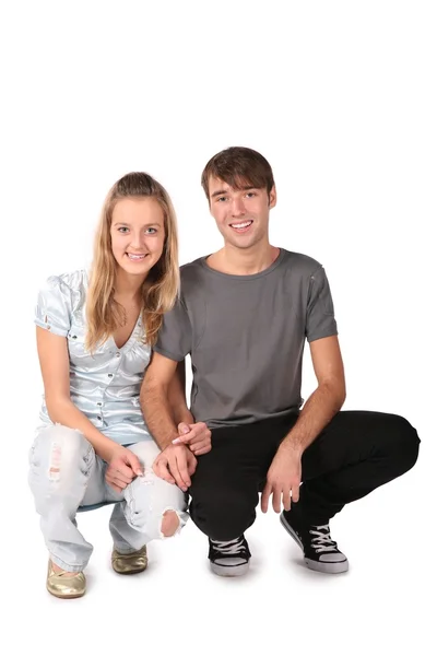 Adolescente casal sentar no branco 2 — Fotografia de Stock