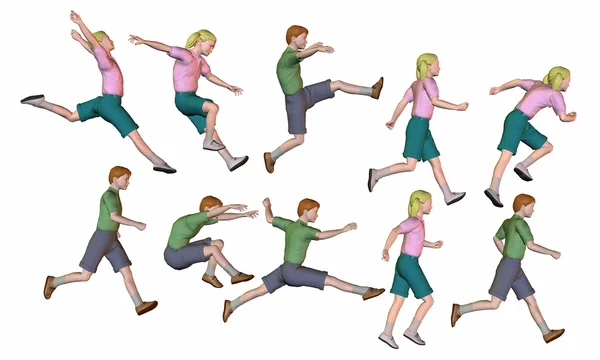 Jumping running children render — Stock Photo, Image