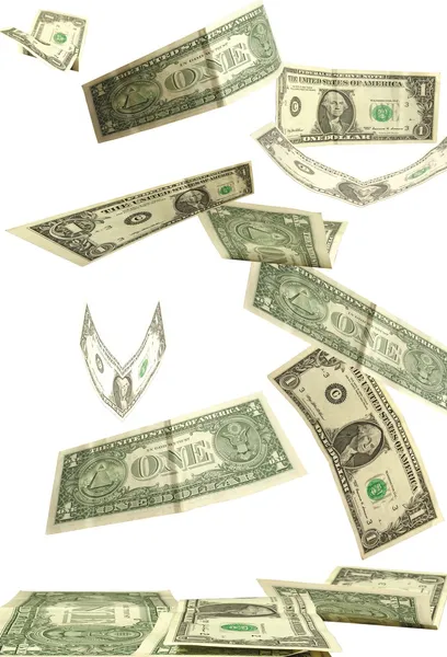 Beyaz zemin üzerinde izole dolar düşüş — Stok fotoğraf