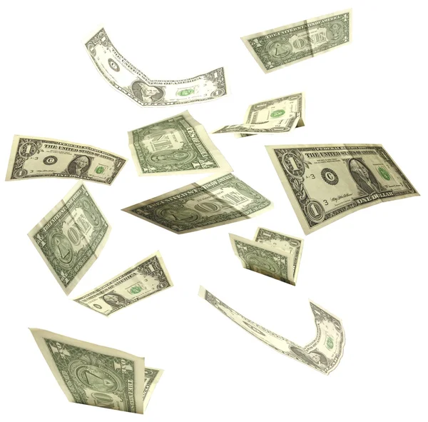 Δολάρια πέσει απομονωθεί σε λευκό φόντο 2 — Φωτογραφία Αρχείου
