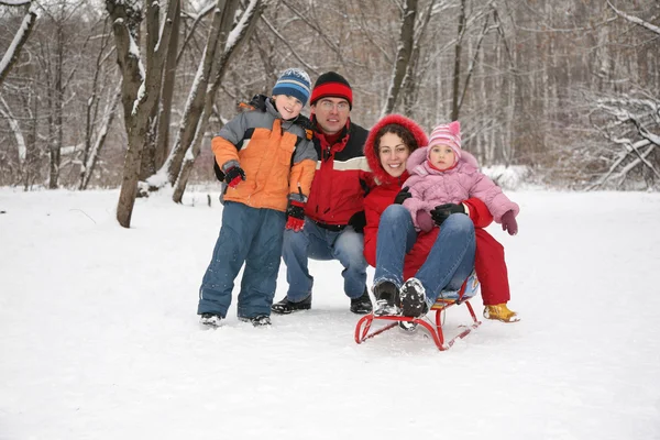 Family in forest at winter — Stock Photo, Image