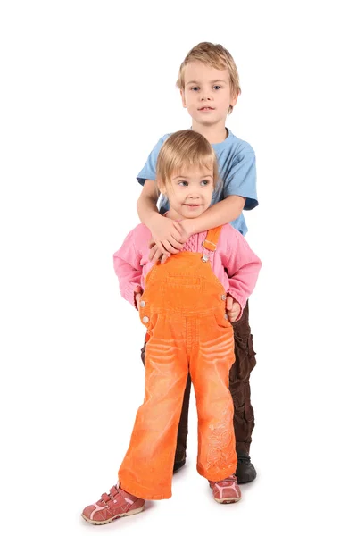 화이트에 고립 된 두 아이 — 스톡 사진