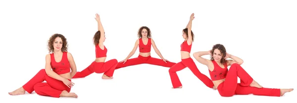 Yoga kadın oturup beş grup — Stok fotoğraf