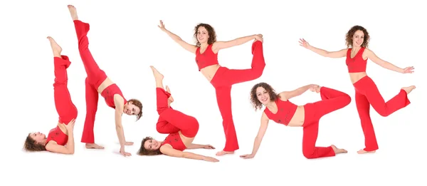 Entrenamiento de yoga mujer, grupo de seis. sin fisuras de izquierda a derecha —  Fotos de Stock