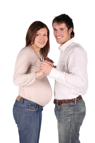 Мальчик и беременная девушка лицом к лицу — стоковое фото