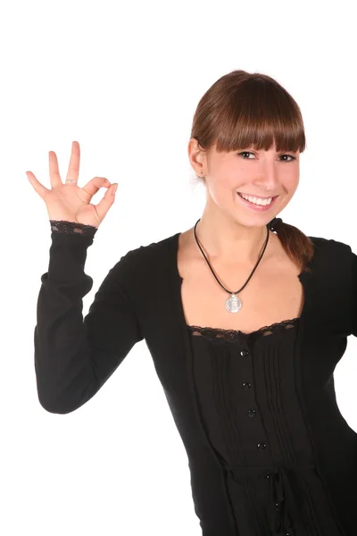 Young woman gives gesture 2 — Stock Photo, Image