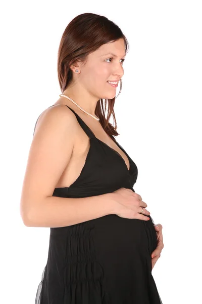 Gravid flicka sideview i svart — Stockfoto