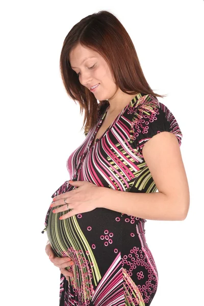 Gravid kvinna på vit — Stockfoto