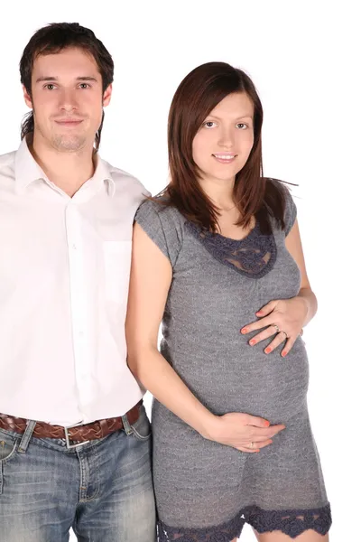 Ung och gravid flicka i kort klänning — Stockfoto
