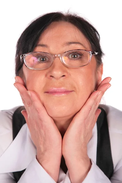 Vrouw in glazen gezicht close-up — Stockfoto