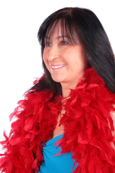 Woman in red feather shawl 2 — Stock Photo, Image