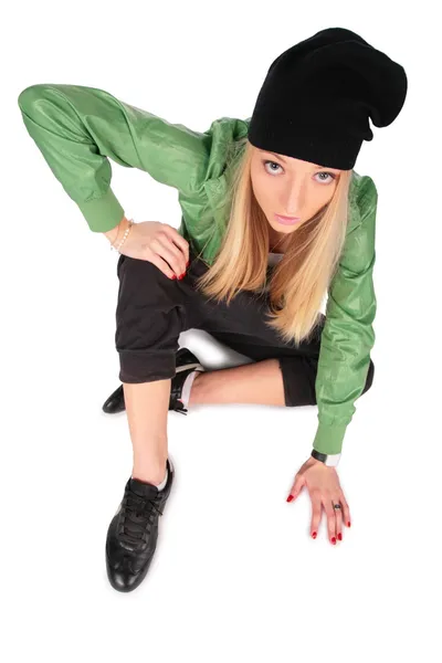 Hip-hop girl sitting on floor — Stock Photo, Image