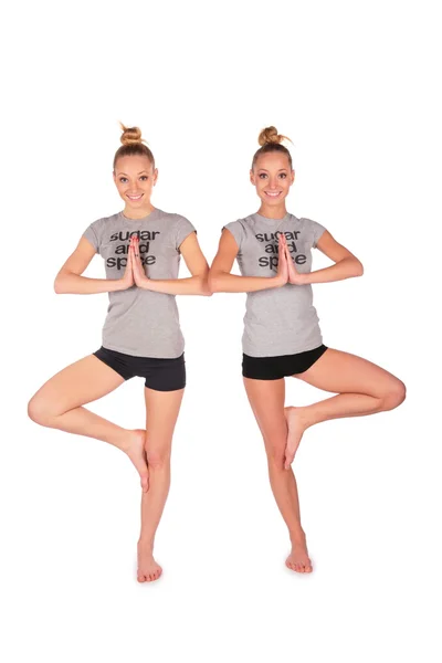 Twin sport girls balances — Stock Photo, Image