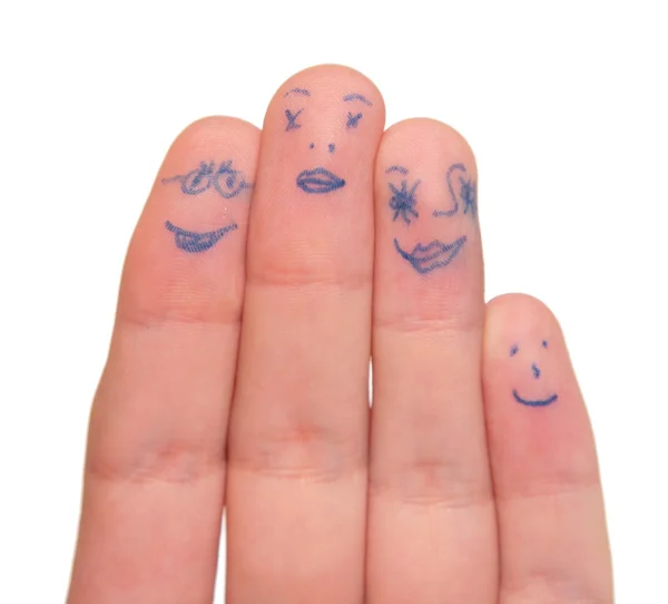 Faces painted on fingers isolated on white — Stock Photo, Image