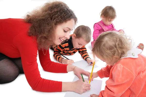 Mãe com crianças desenho — Fotografia de Stock