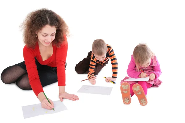 Mother with children drawing 2 — Stock Photo, Image
