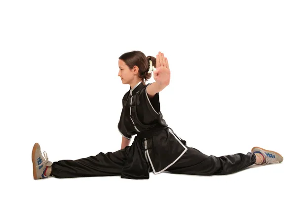 Wushu chica hace splits — Foto de Stock
