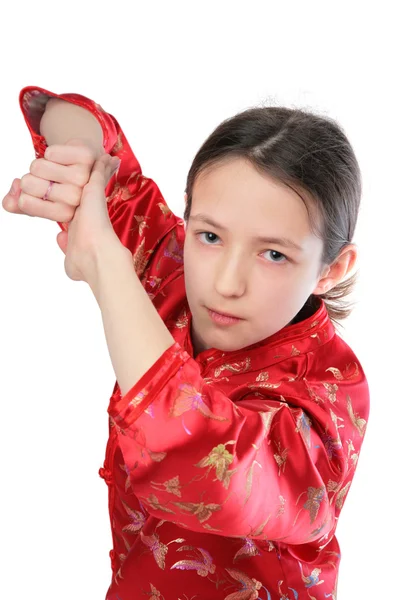 Kung fu girl blow — Stock Photo, Image