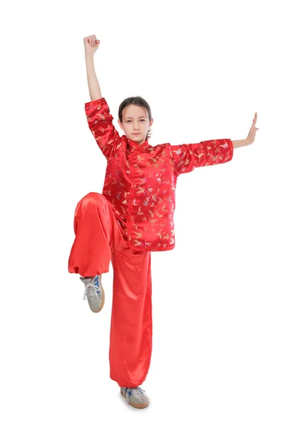 Kung fu girl high stance — Stock Photo, Image