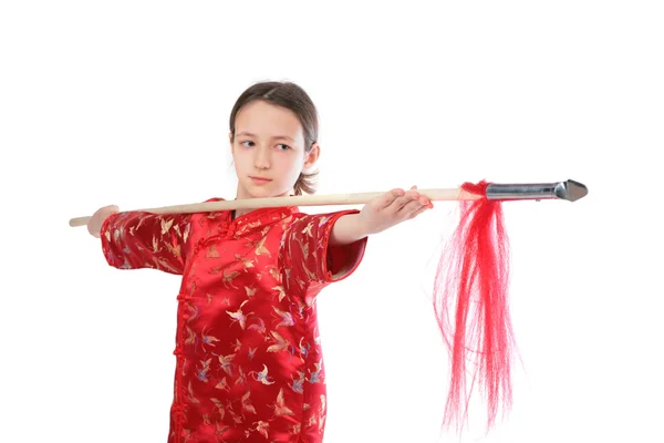 Dziewczyna kung fu z włócznią — Zdjęcie stockowe