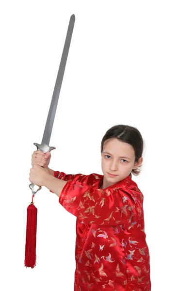 Ушу дівчина з мечем — стокове фото