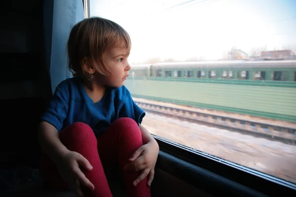 Little girl in train — Stock Photo, Image