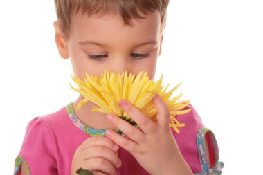 Child with yellow flower clipart