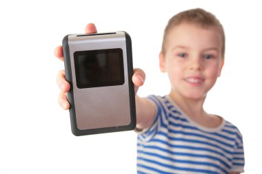 Boy with gadget clipart