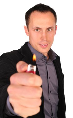 Young businessman gives fire clipart