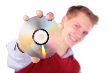 Boy in red jacket with CD clipart