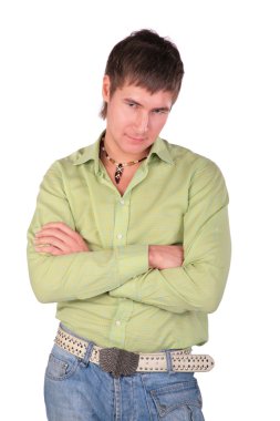 Half Serious young man posing cross hands clipart