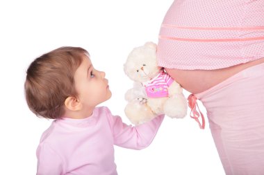 Little girl with toy and pregnant clipart