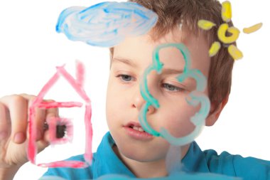 Child paints on glass clipart