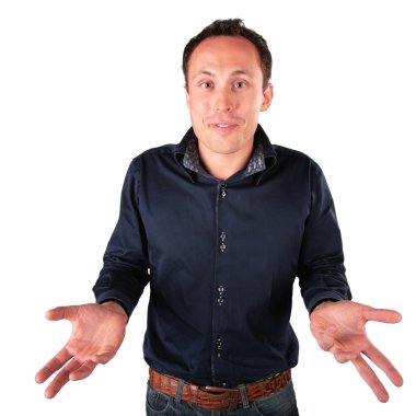 Surprised man makes helpless gesture clipart