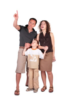 Father pointed something at top of mother and son clipart